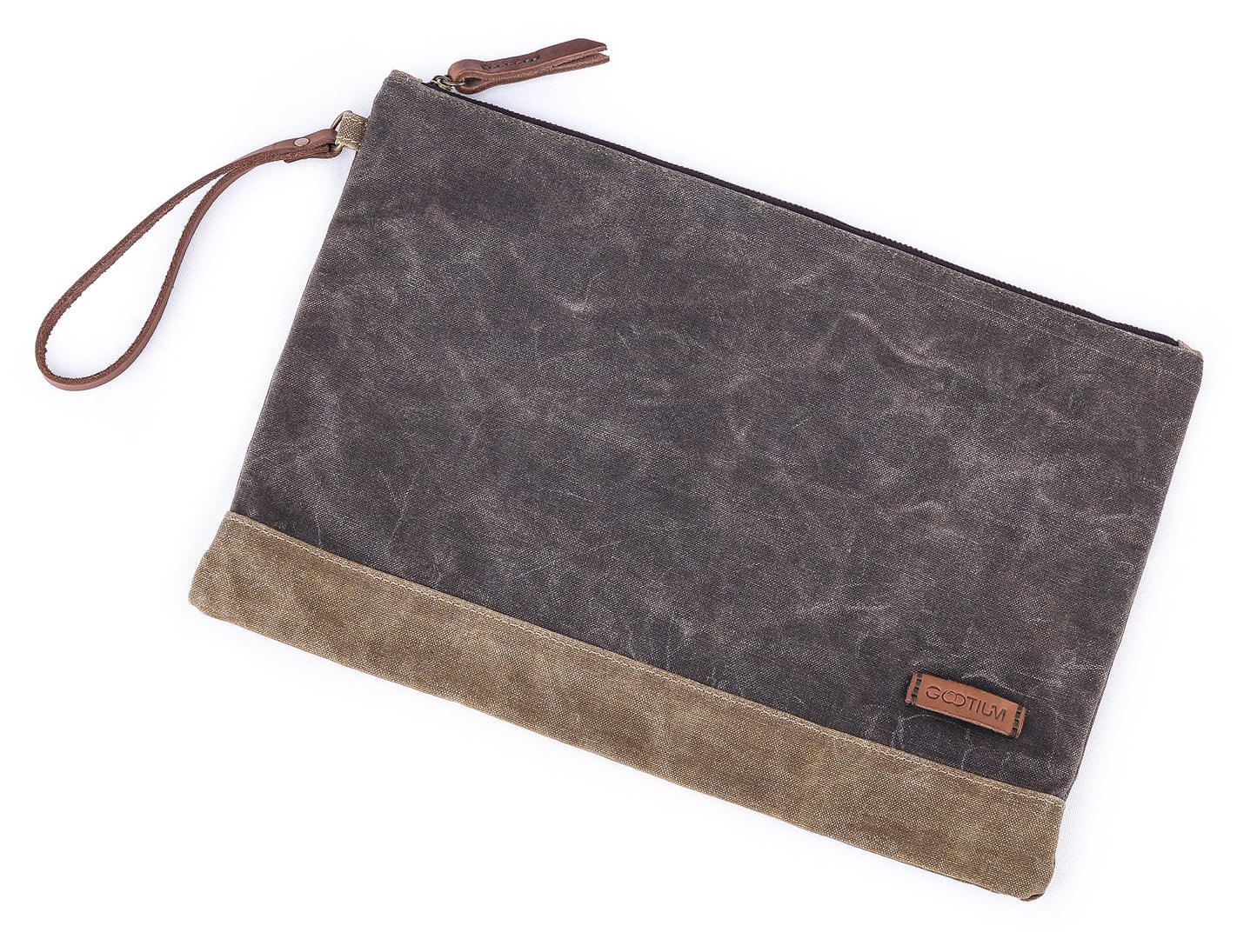 Waxed Canvas Zip Folio Pencil and Makeup Bag, 13x9.4, Olive Drab