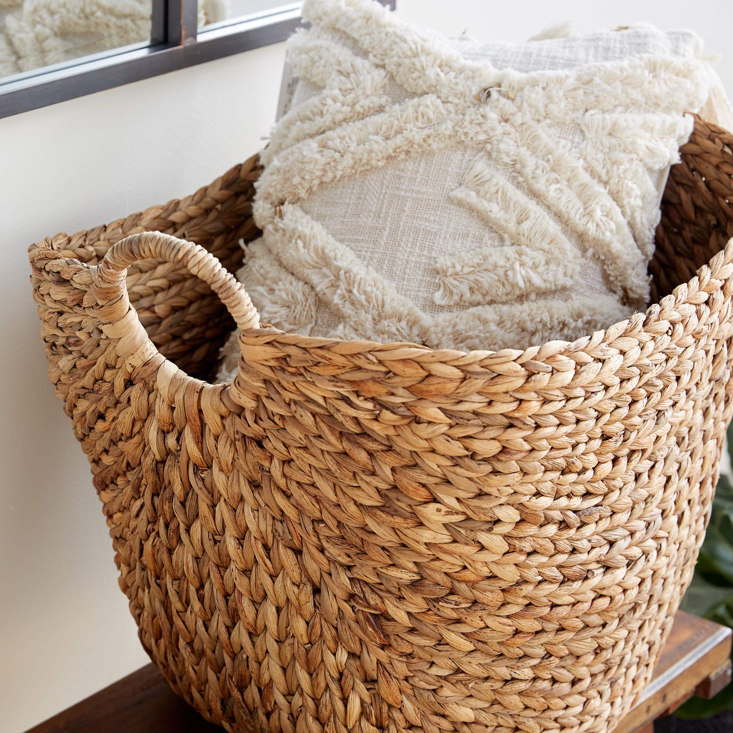 Seagr Rectangle Storage Basket with Ring Handles, 20" x 18" x 19", Brown