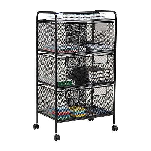 Multipurpose Rolling Cart with Drawers and Metal Mesh