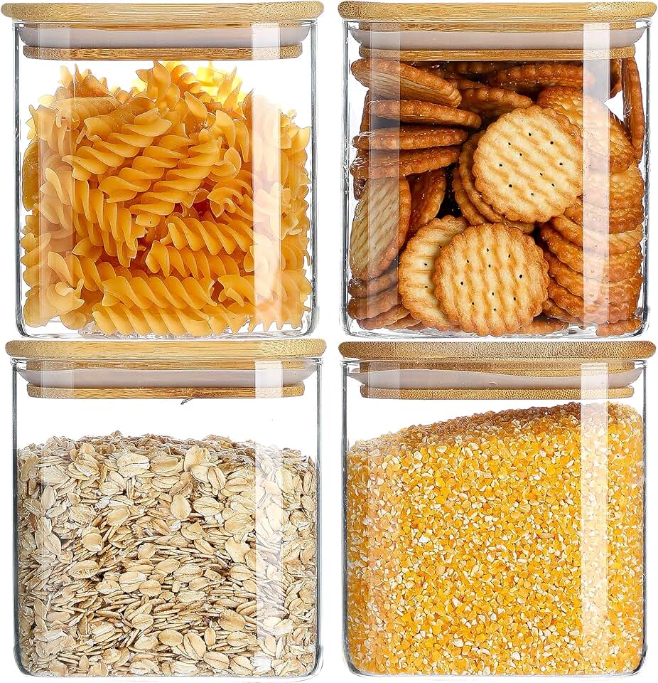 Set of 4 Glass Food Storage Jars with Lids, 25 oz