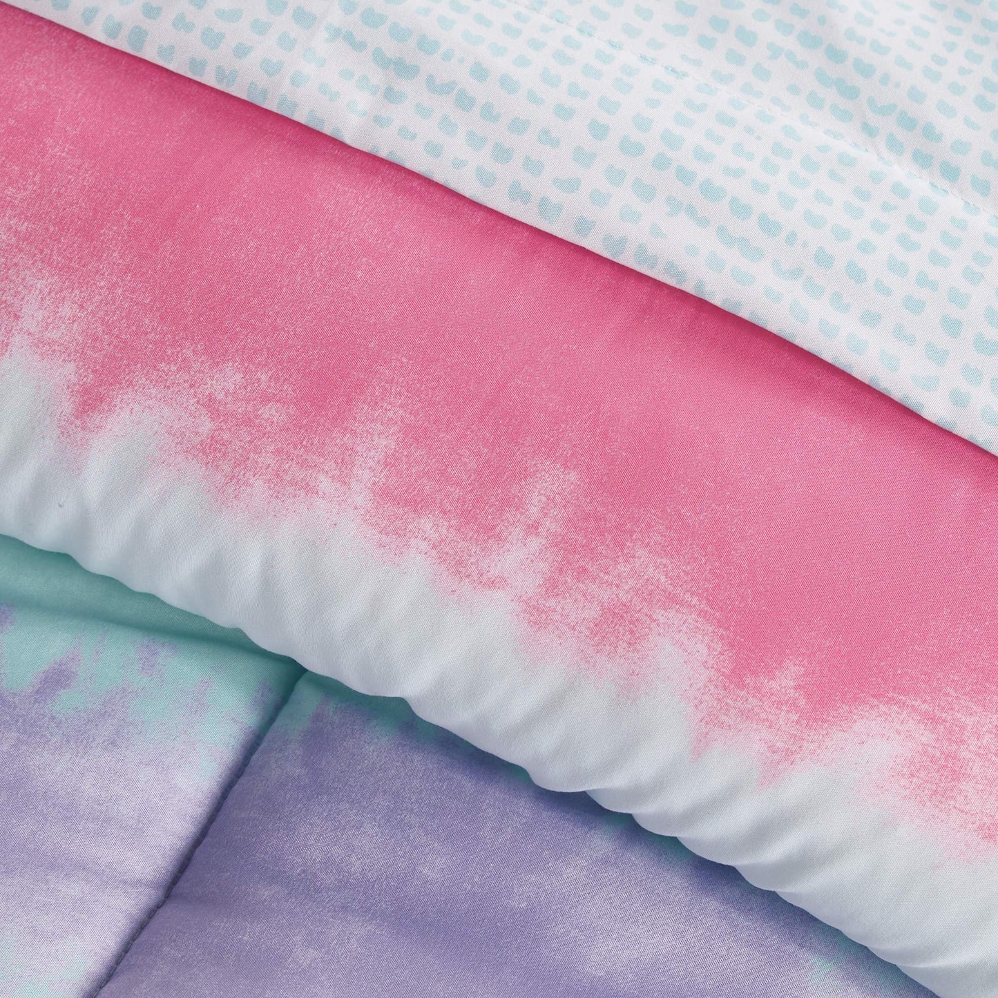 Kids 7-Piece Complete Set Easy-Wash Super Soft Microfiber Comforter Bedding, Full, Purple Multi Tie Dye Stripe