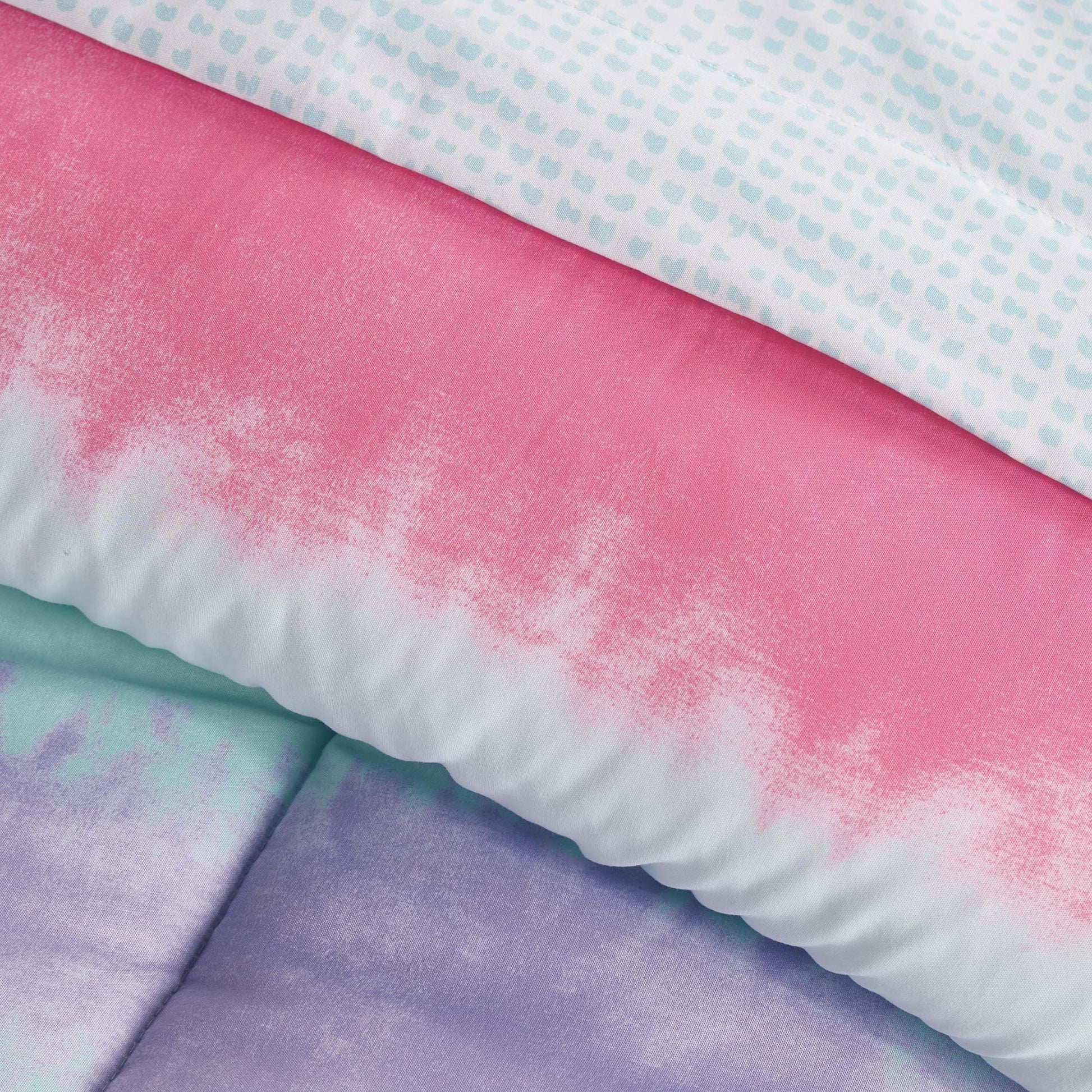 Kids 7-Piece Complete Set Easy-Wash Super Soft Microfiber Comforter Bedding, Full, Purple Multi Tie Dye Stripe