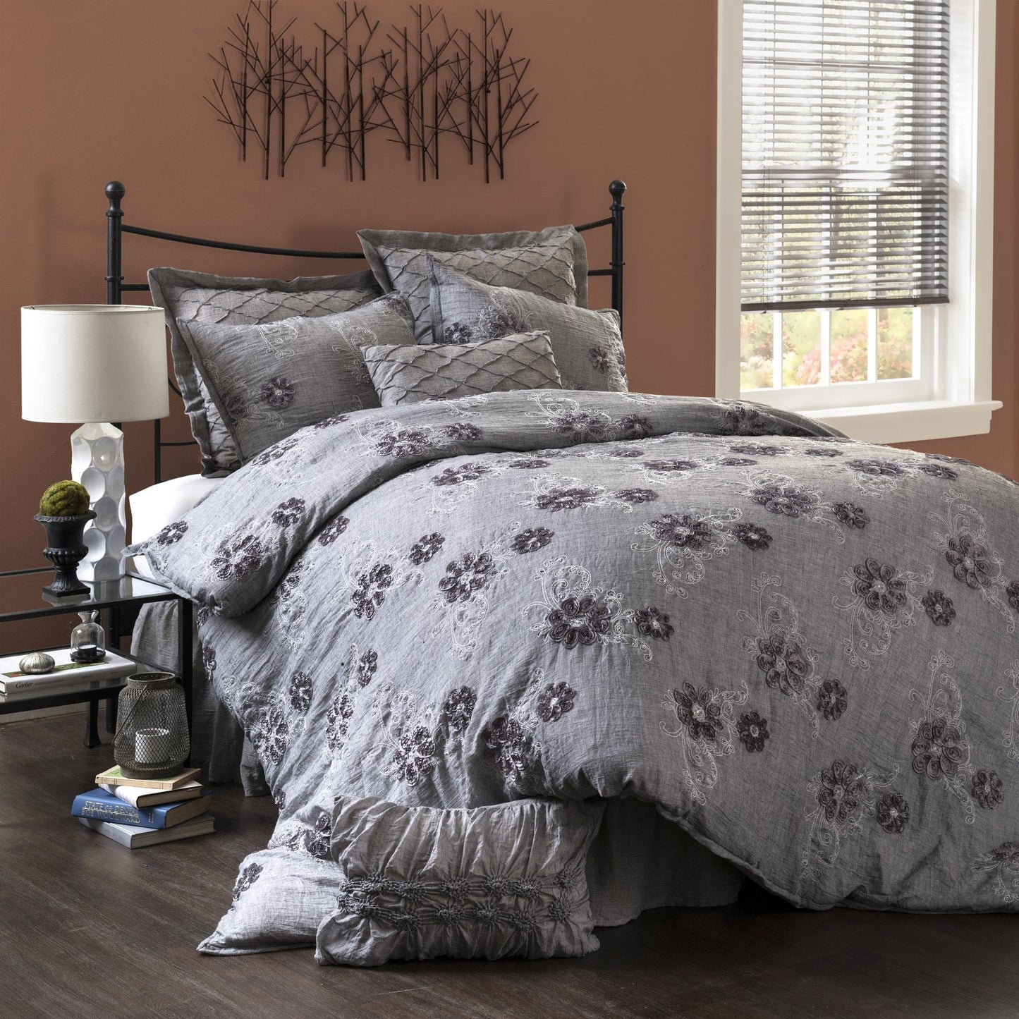 Sara 3-Piece Comforter Set, King, Gray
