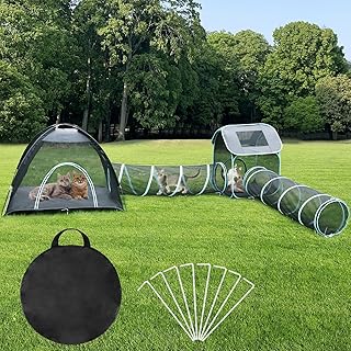Large Outdoor Cat Enclosure with Tunnels and Playpen