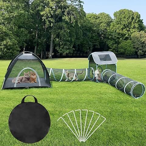 Large Outdoor Cat Enclosure with Tunnels and Playpen