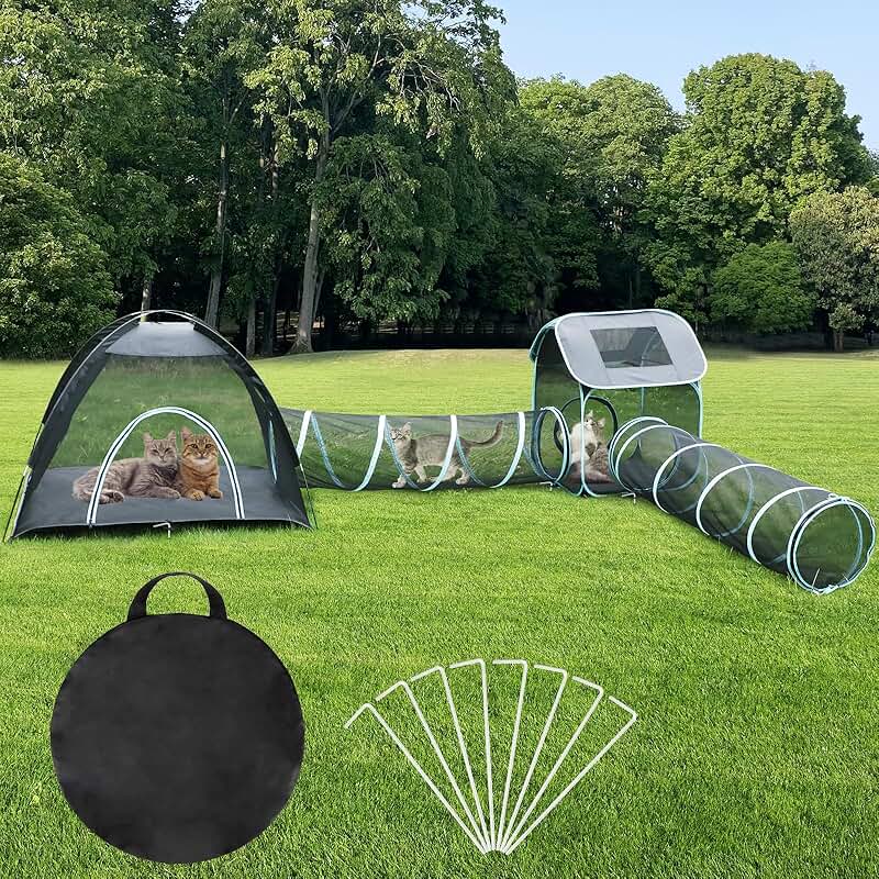Large Outdoor Cat Enclosure with Tunnels and Playpen