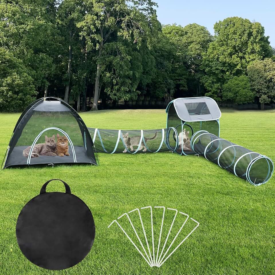 Large Outdoor Cat Enclosure with Tunnels and Playpen