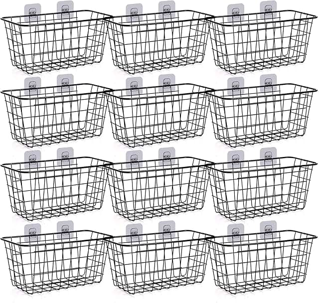 Set of 12 Metal Wall-Mounted Storage Baskets