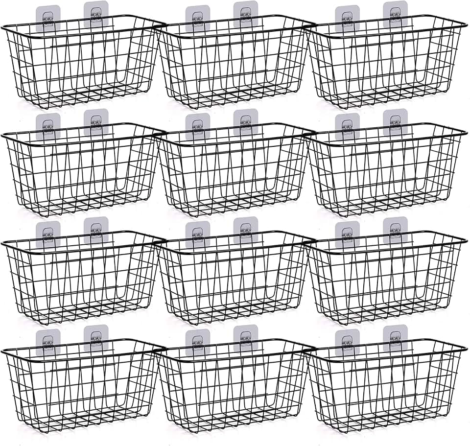 Set of 12 Metal Wall-Mounted Storage Baskets