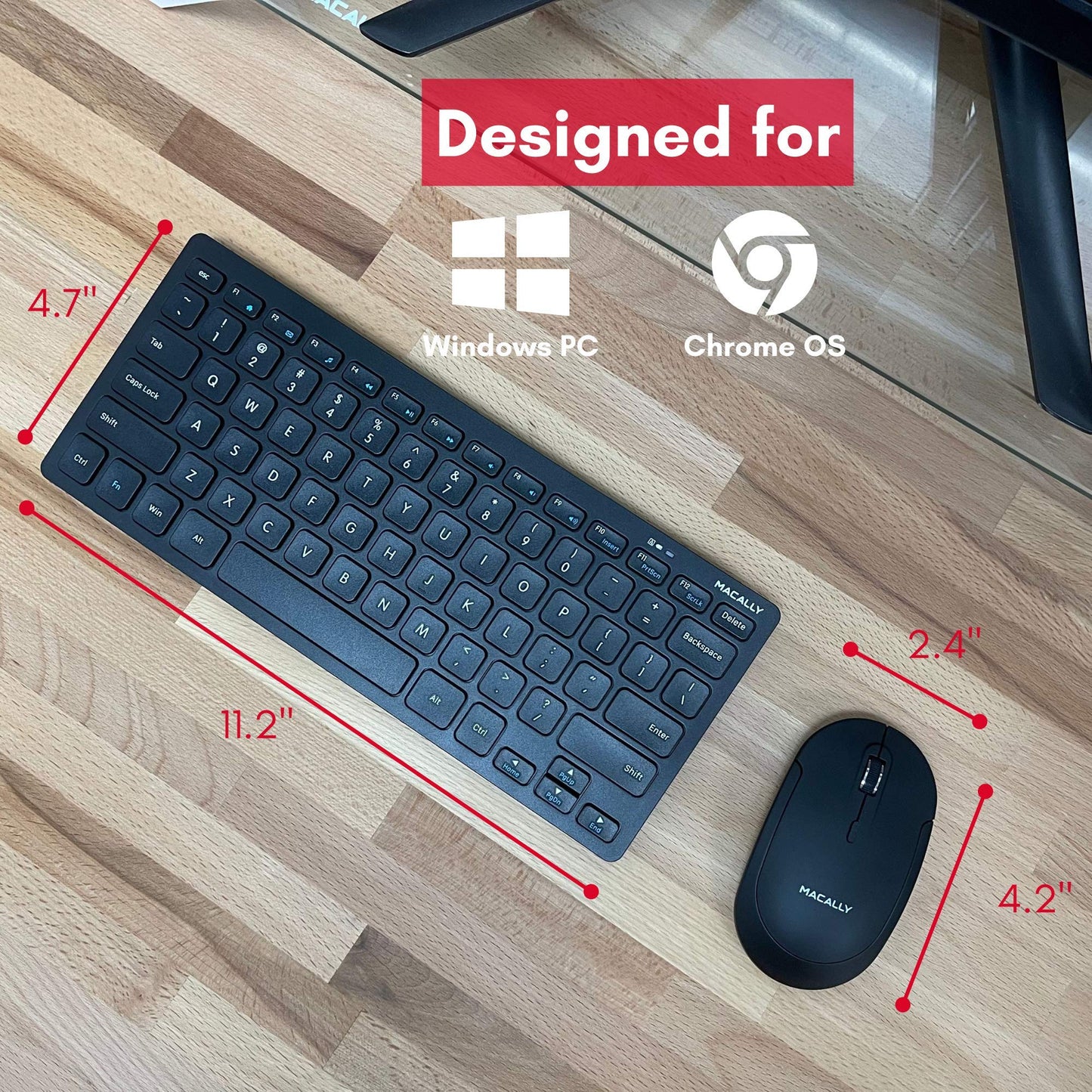 Small Wireless Keyboard and Mouse Combo - an Essential Work Duo - 2.4G Compact Wireless Keyboard Mouse for PC - 78 Key Cordless Mouse and Keyboard Combo with Mini Body and Quiet Click