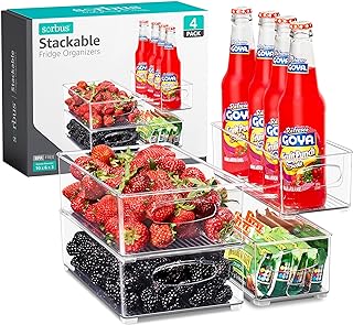 Set of 4 Clear Stackable Refrigerator Organizer Bins