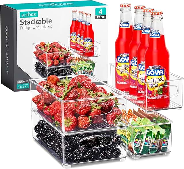 Set of 4 Clear Stackable Refrigerator Organizer Bins