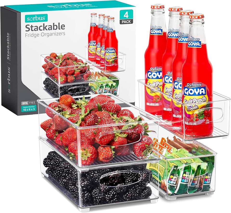 Set of 4 Clear Stackable Refrigerator Organizer Bins