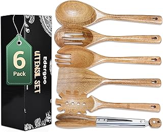6-Piece Wooden Cooking Utensil Set with Tongs