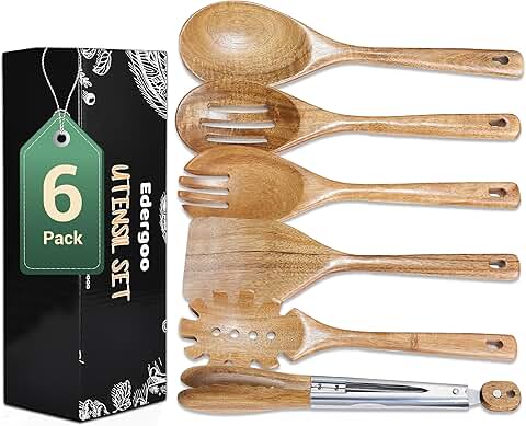 6-Piece Wooden Cooking Utensil Set with Tongs