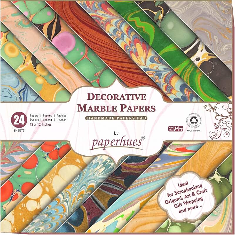Marbled Handmade Scrapbook Papers, 12x12 inches, 24 sheets