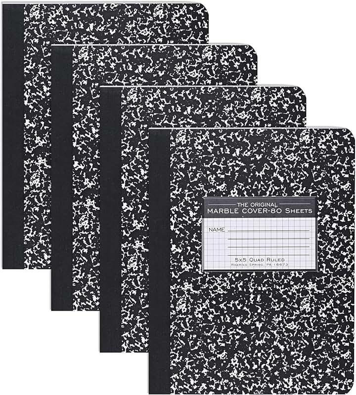 Set of four black marble hardcover notebooks, 9.75" x 7.5"