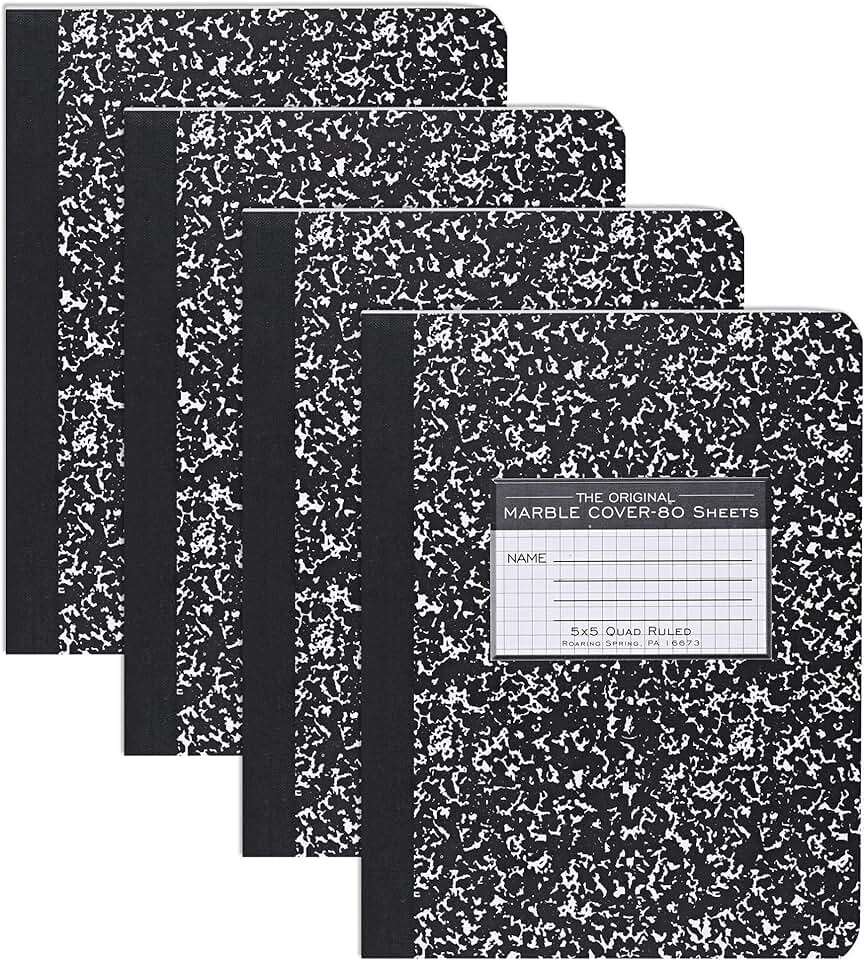 Set of four black marble hardcover notebooks, 9.75" x 7.5"