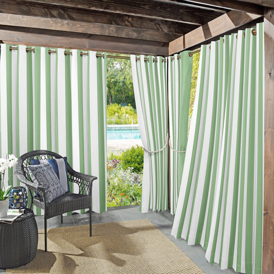 Valencia 2-Pack Cabana Stripe Indoor/Outdoor UV Protectant Energy Efficient Grommet Curtain Panel Pair