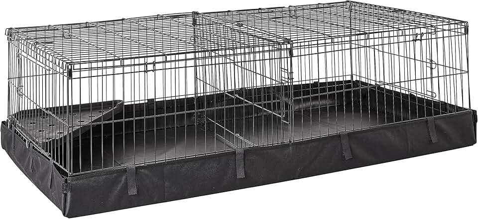 Leakproof Guinea Pig Cage with Divider, Black, 47.6"L x 24.2"W x 14"H