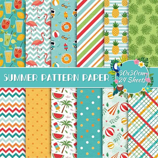 Summer Pattern Paper Pack with 12 Designs, 24 Sheets