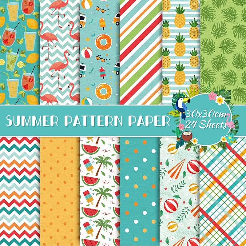 Summer Pattern Paper Pack with 12 Designs, 24 Sheets
