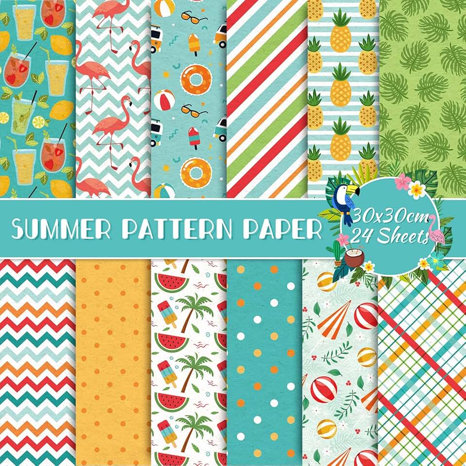 Summer Pattern Paper Pack with 12 Designs, 24 Sheets