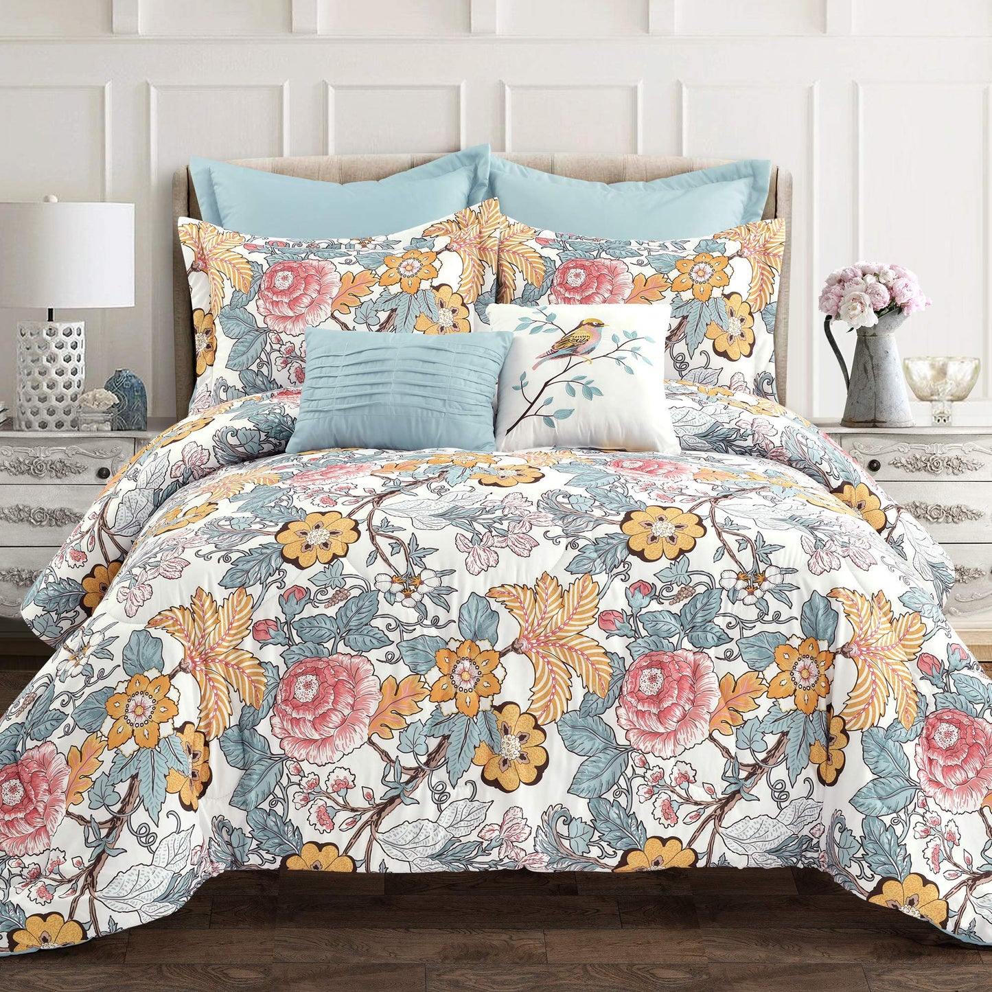 Blue and Yellow Sydney 7-Piece Comforter Set Bedding Full/Queen)