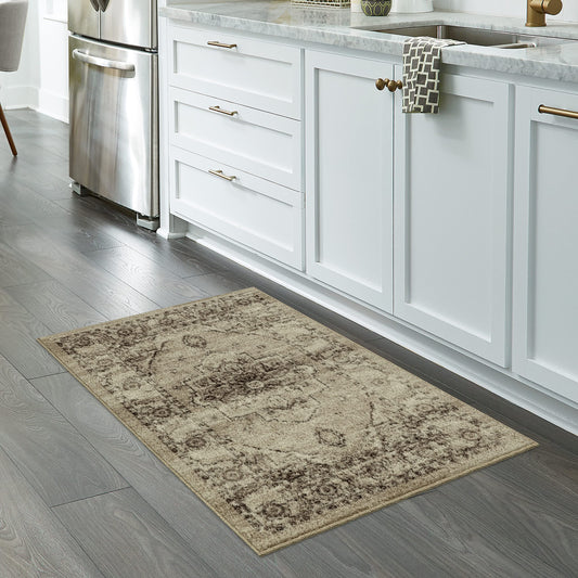 Distressed Lexington Kitchen Rugs Non Skid Accent Area Floor Mat Made in USA], 2'6 x 3'10, Brown/Neutral