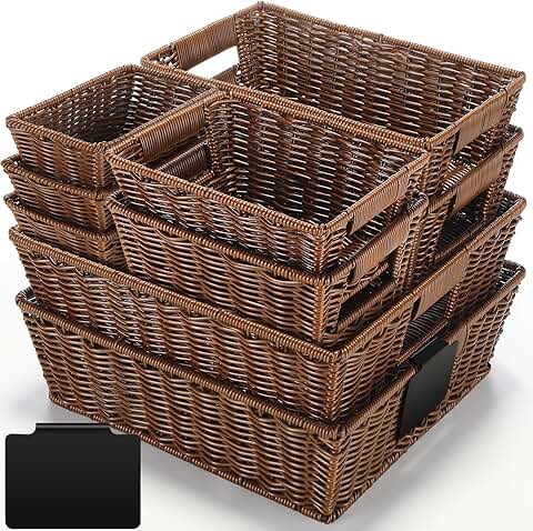 9-Piece Wicker Storage Baskets with Handles