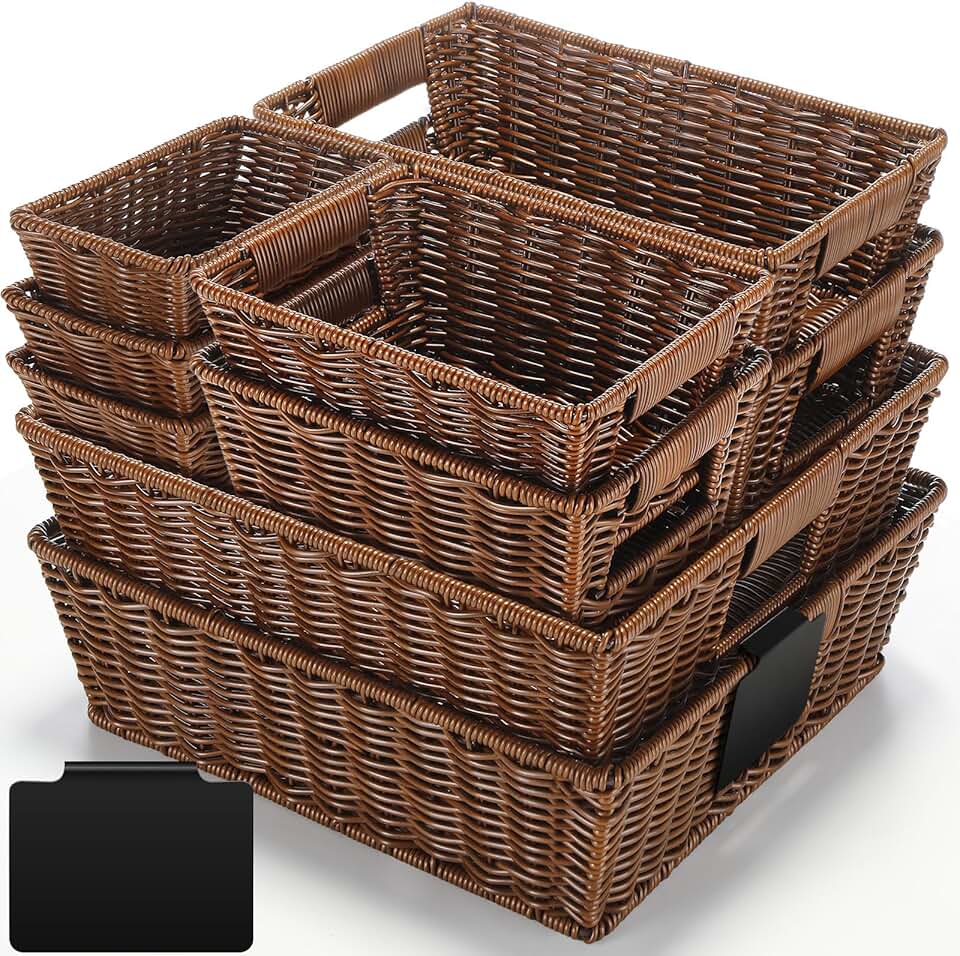 9-Piece Wicker Storage Baskets with Handles