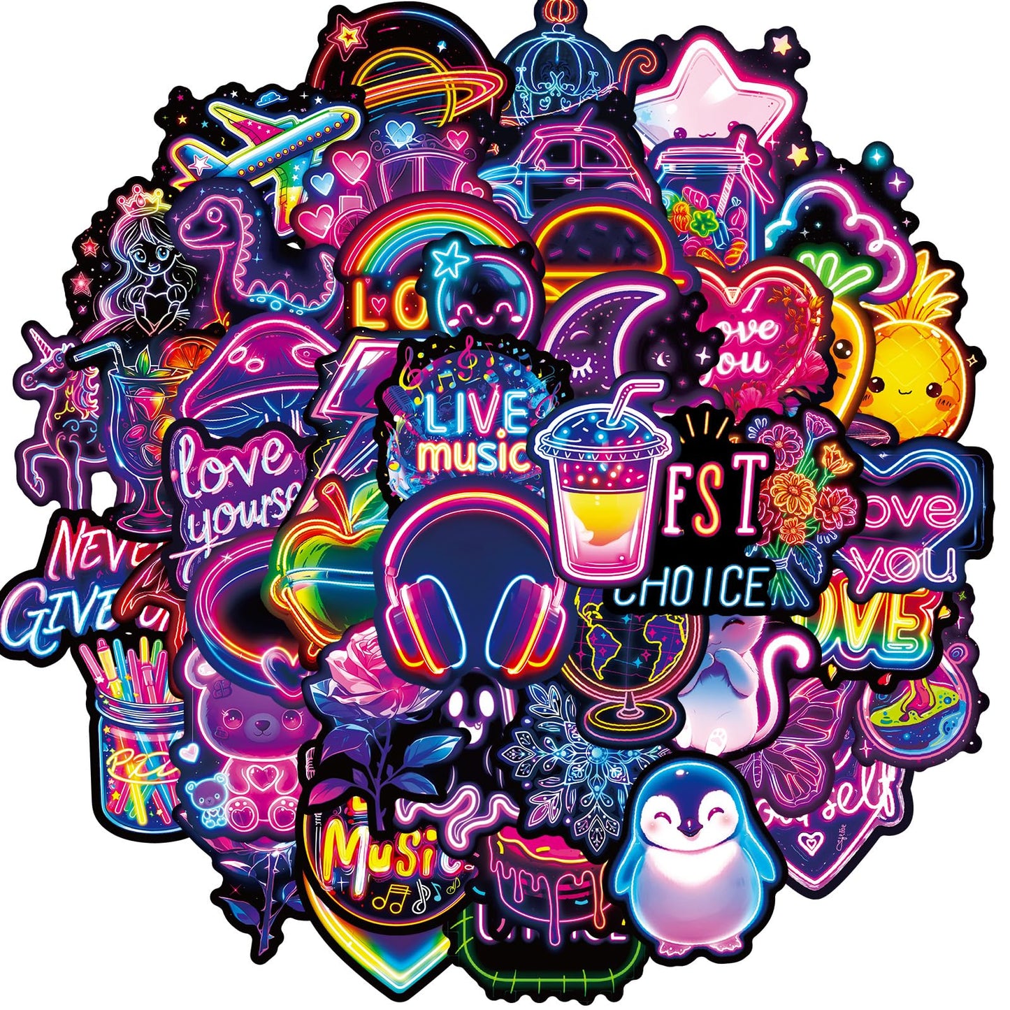 50 Neon Waterproof Vinyl Stickers for Laptops and More