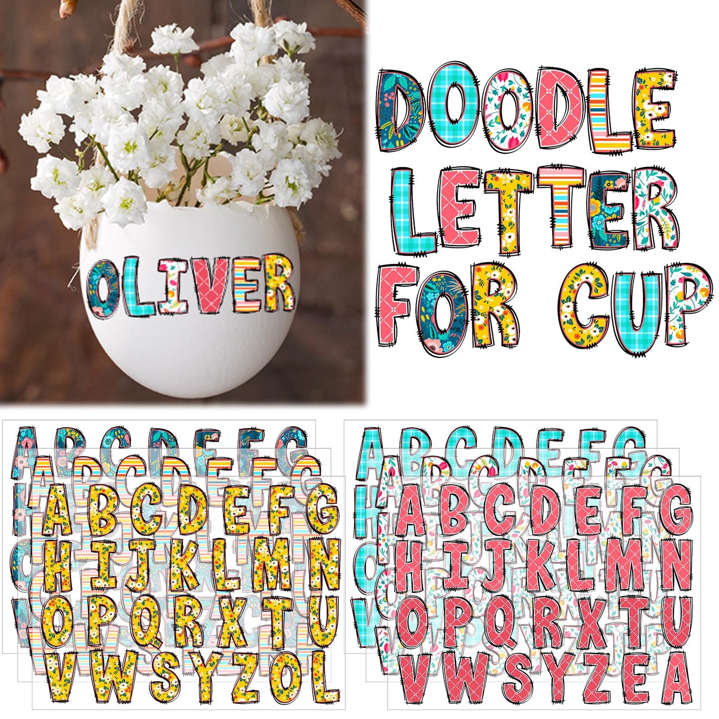 Set of 6 Custom UV DTF Letter Stickers for Cups and More