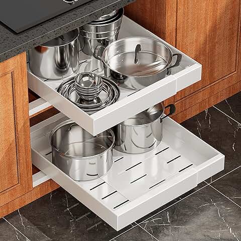 Two Expandable Pull-Out Cabinet Shelves, 21" Deep