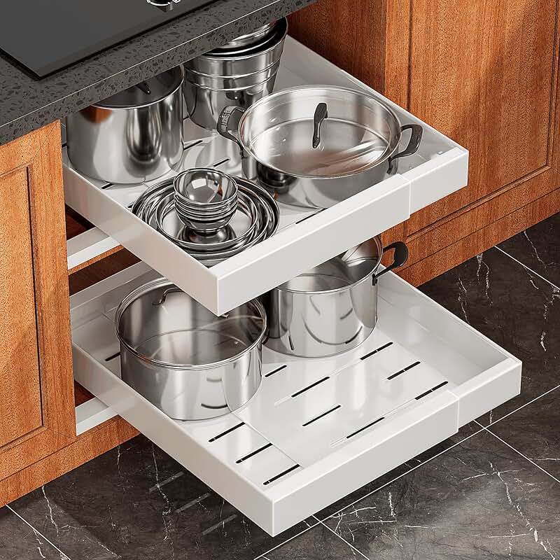 Two Expandable Pull-Out Cabinet Shelves, 21" Deep