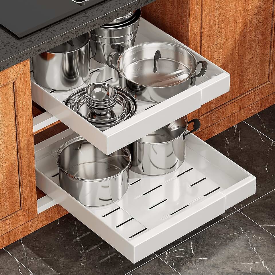 Two Expandable Pull-Out Cabinet Shelves, 21" Deep