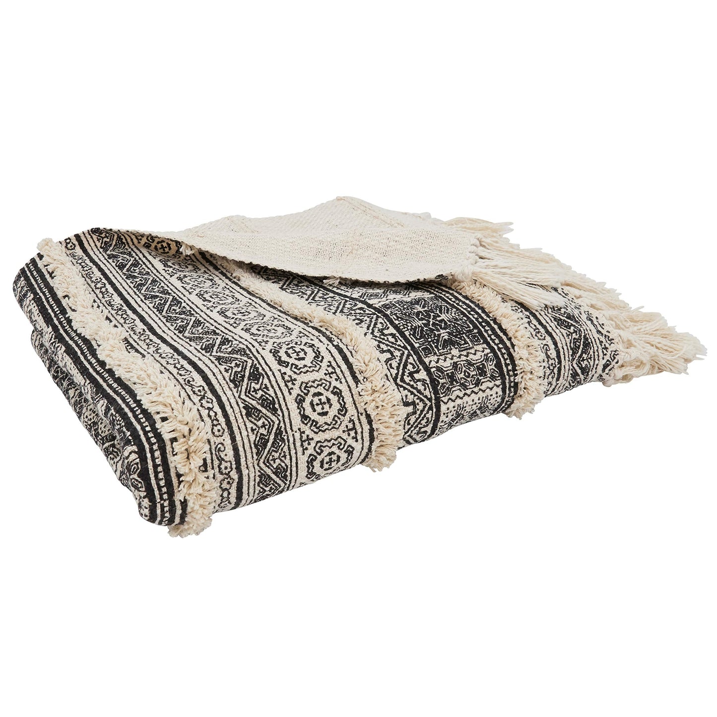 Sevan Block Print Embellished Throw, 50" x 60", Black
