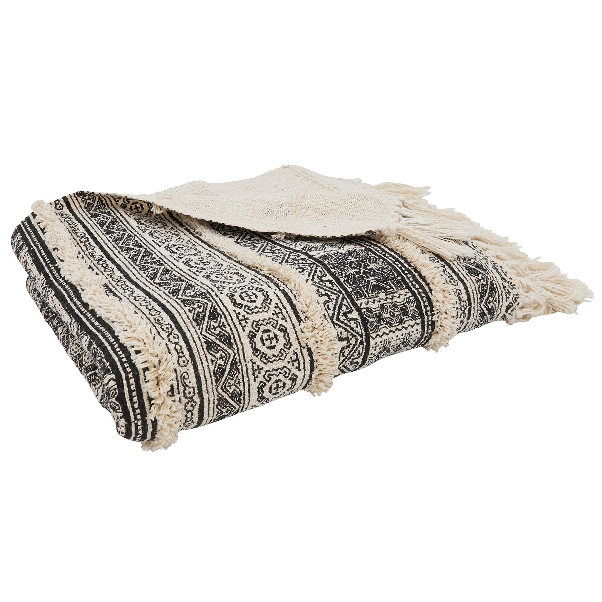 Sevan Block Print Embellished Throw, 50" x 60", Black