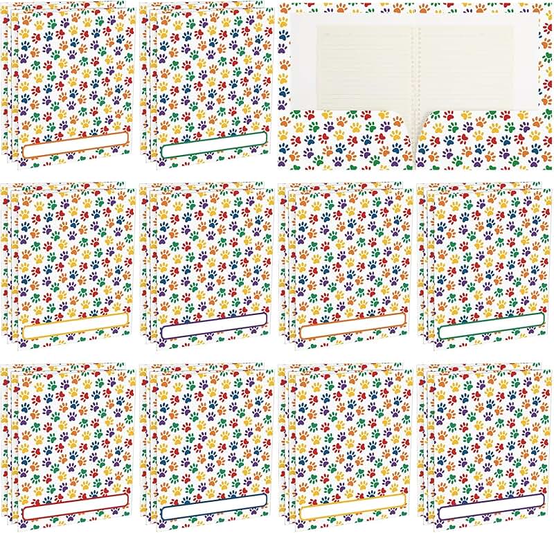24 Paw Print Dog Folders with Pockets for Kids and Students
