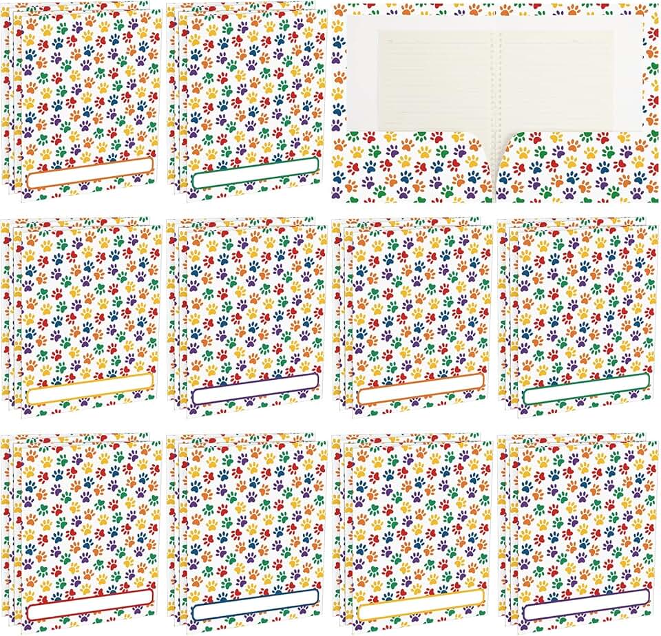 24 Paw Print Dog Folders with Pockets for Kids and Students
