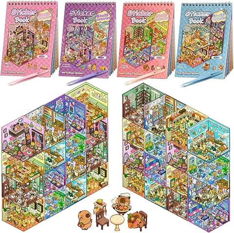Set of 4 Sticker Books with 1200+ Stickers and 32 3D Scenes