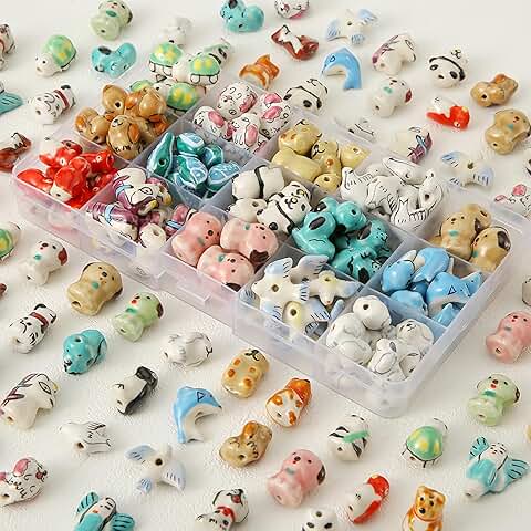 30 Pcs Cute Animal Ceramic Beads for Jewelry Making