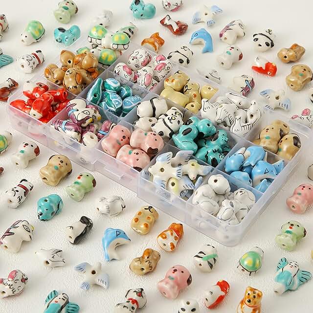 30 Pcs Cute Animal Ceramic Beads for Jewelry Making