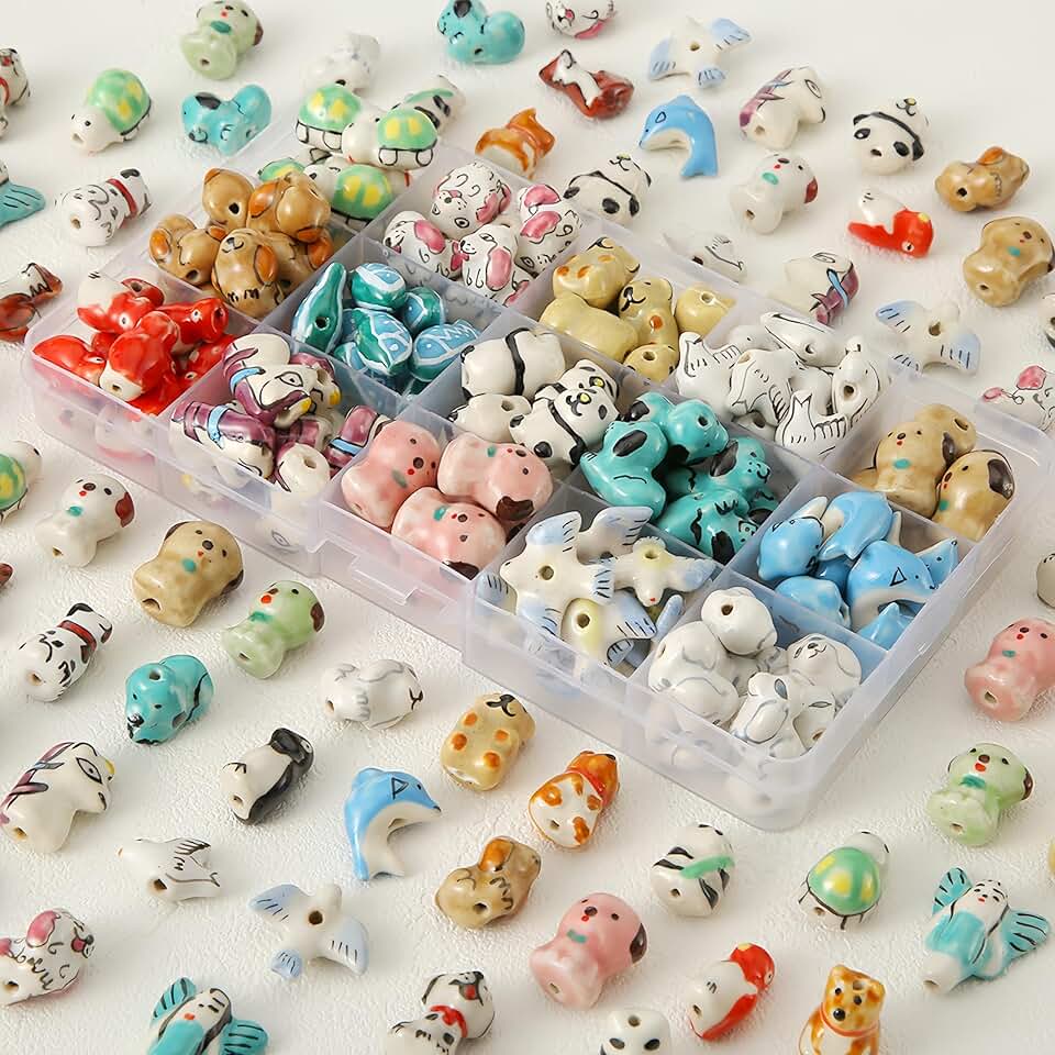 30 Pcs Cute Animal Ceramic Beads for Jewelry Making