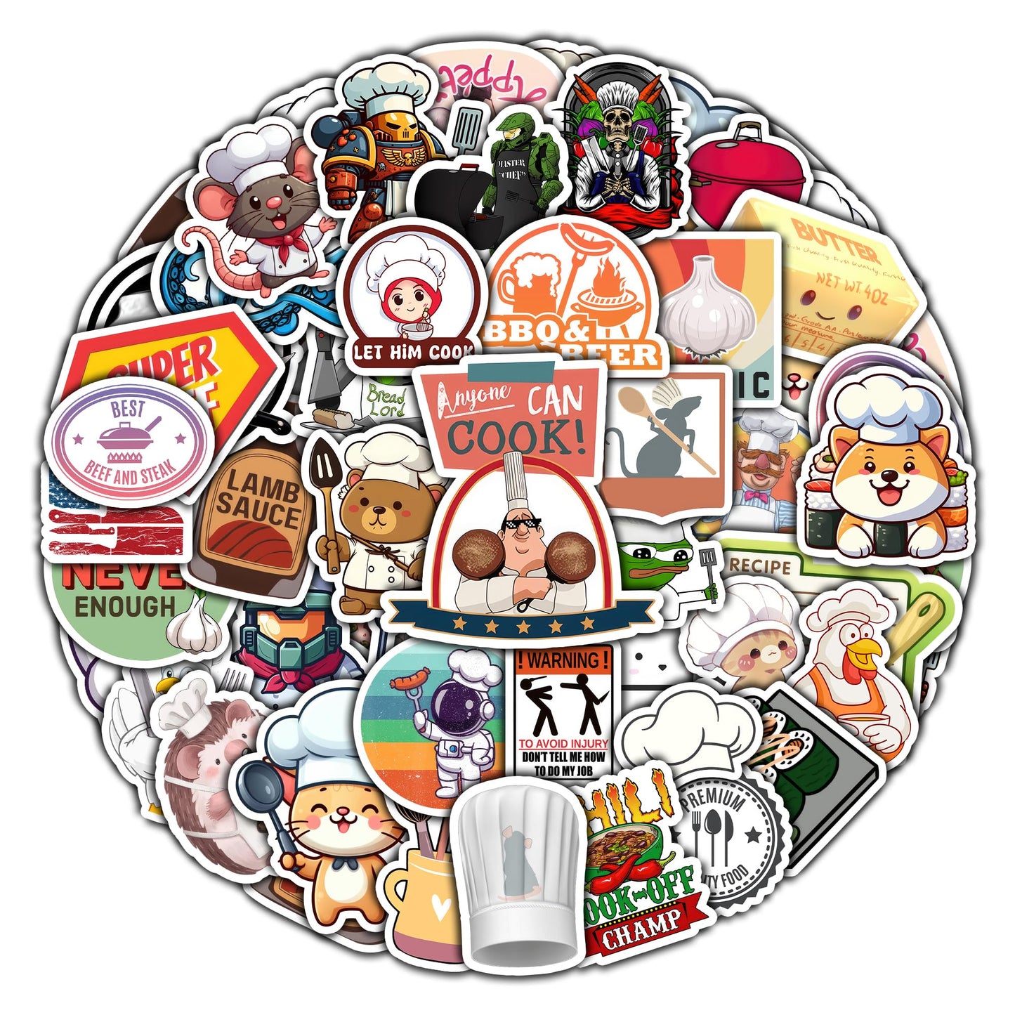 50-Piece Chef Sticker Set for Kitchen and More