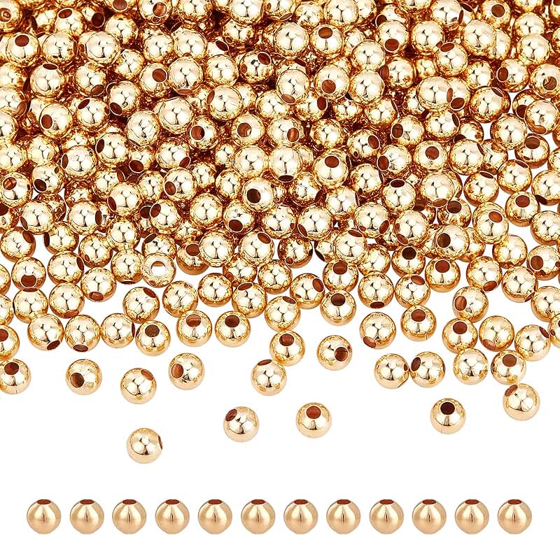 About 1000 Gold-Plated Brass Beads for Jewelry Making