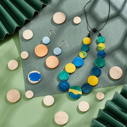 Wooden Bead Collection 120pcs Flat Round in 3 Sizes