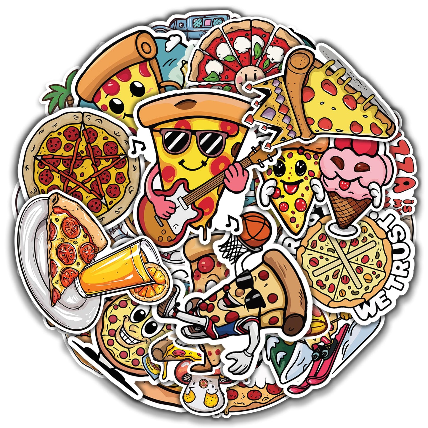 50 Waterproof Food Pizza Stickers for Kids and Teens