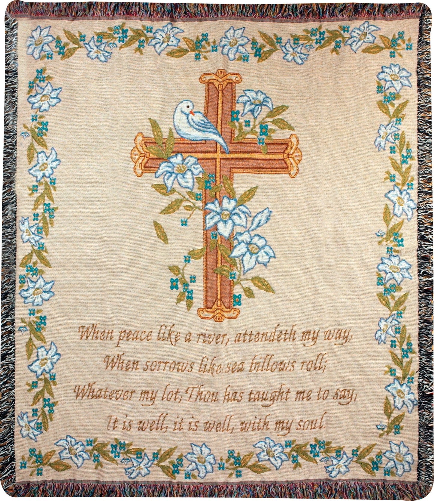 Manual Inspirational Tapestry Throw with Verse, It Is Well With, 50 X 60-Inch