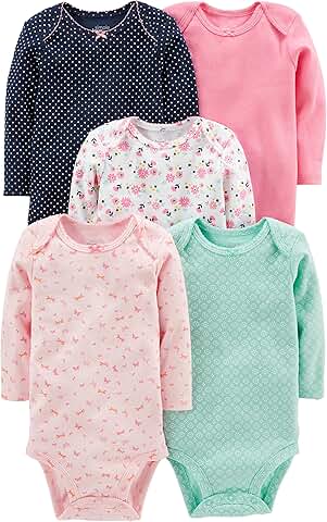 Five-pack long-sleeve bodysuits for baby girls